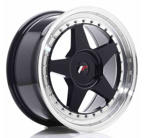 JR Wheels JR6 17x8 ET20-35 BLANK Glossy Black w/Machined Lip