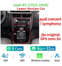 Autoradio Android 10, 8 cœurs, WIFI, 4G, SIM, BT, navigation GPS, lecteur stéréo, Carplay, système d'affichage pour voiture Audi