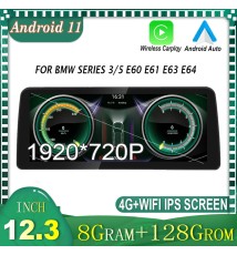 Autoradio Android 11, 1920 ", 720x3/5 P, écran IPS, Navigation GPS, vidéo, lecteur multimédia pour voiture BMW série 12.3, E60, 