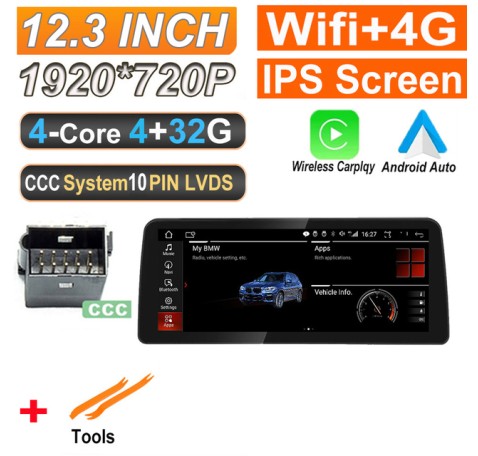 Autoradio Android 11, 1920 ", 720x3/5 P, écran IPS, Navigation GPS, vidéo, lecteur multimédia pour voiture BMW série 12.3, E60, 
