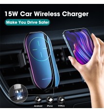 support intelligent de voiture A7 – support de téléphone portable avec chargeur sans fil 15W, fixation automatique, Induction in