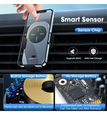 support intelligent de voiture A7 – support de téléphone portable avec chargeur sans fil 15W, fixation automatique, Induction in